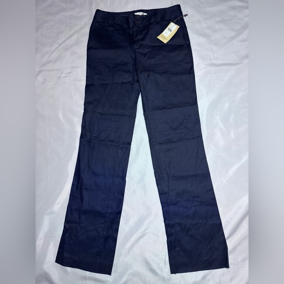 NWT Anthro Elevenses Benton Trousers Navy Double Button Linen / Rayon / Spandex - Picture 6 of 7